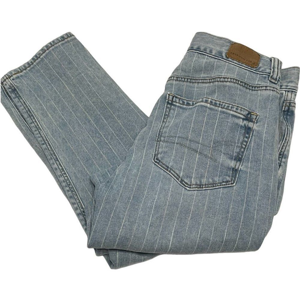American Eagle Mom Jean Striped Tapered Denim High Rise Pleated Jeans 2 X 26”L
